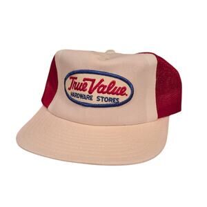 Vintage 80s True Value Hardware Stores Hat Red White Mesh Snapback Trucker Cap